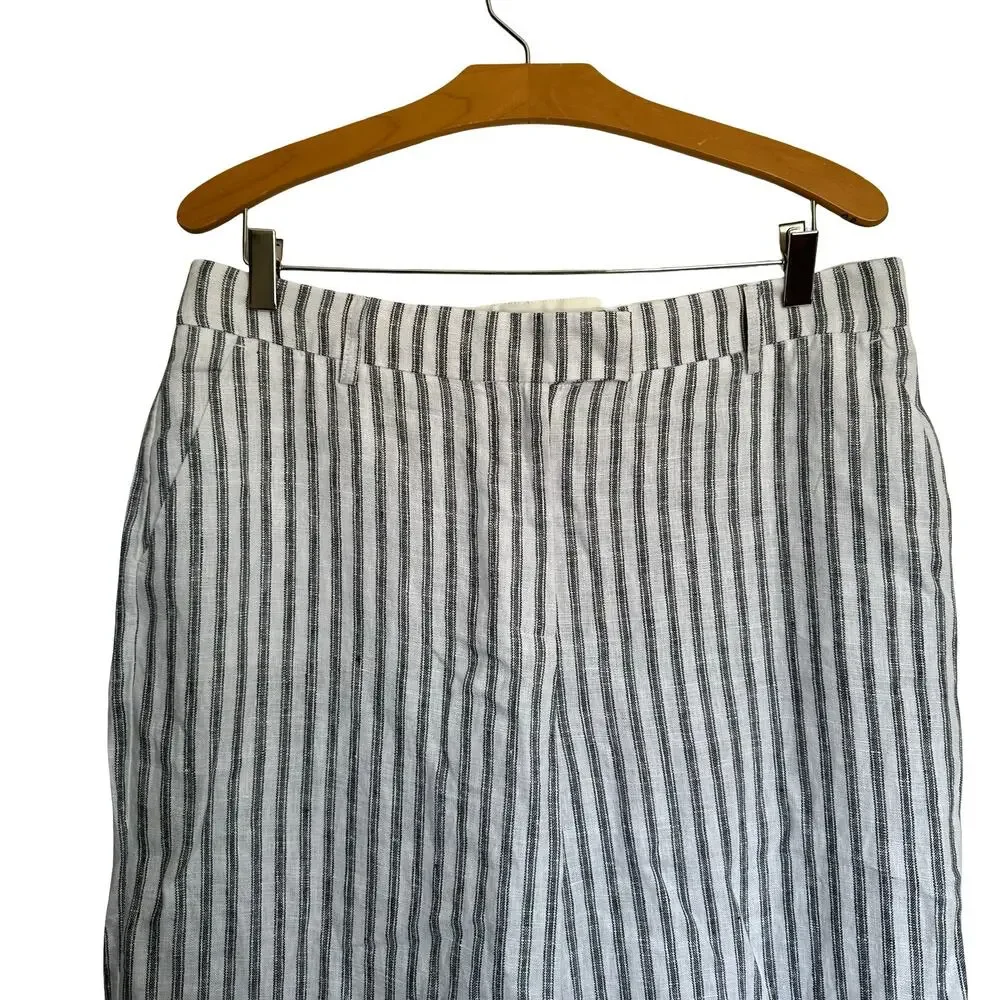 Reformation Carter Linen Wide Leg Pants Mid Rise White Striped Coastal Size 10